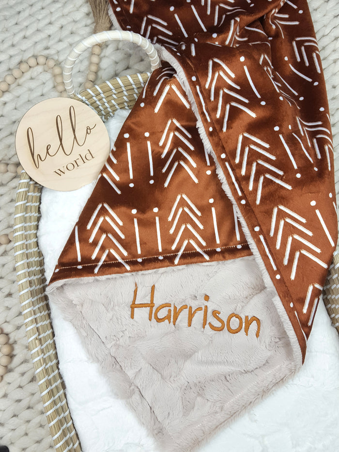 Copper Mudcloth Personalized Baby Blanket
