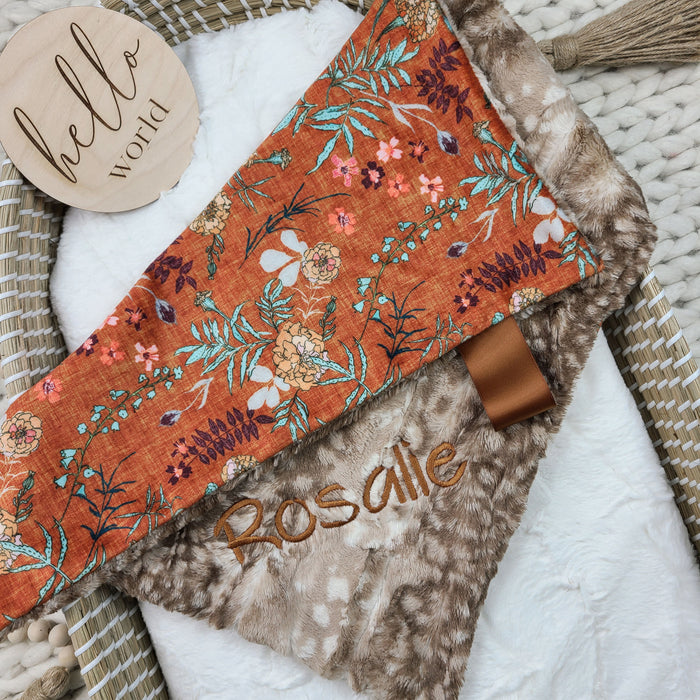 Copper Floral Baby Blanket Personalized