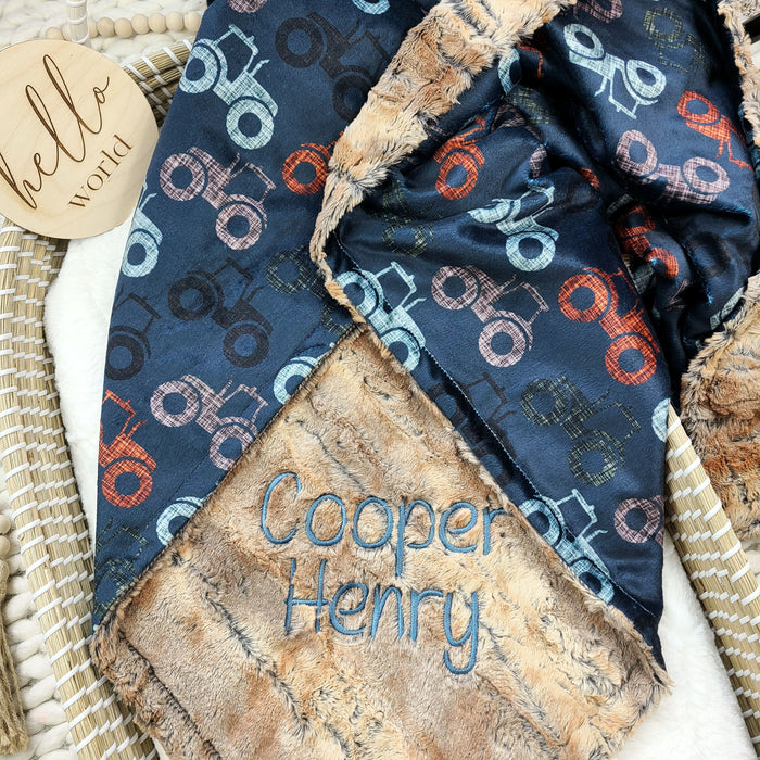 Navy Tractor Baby Blanket