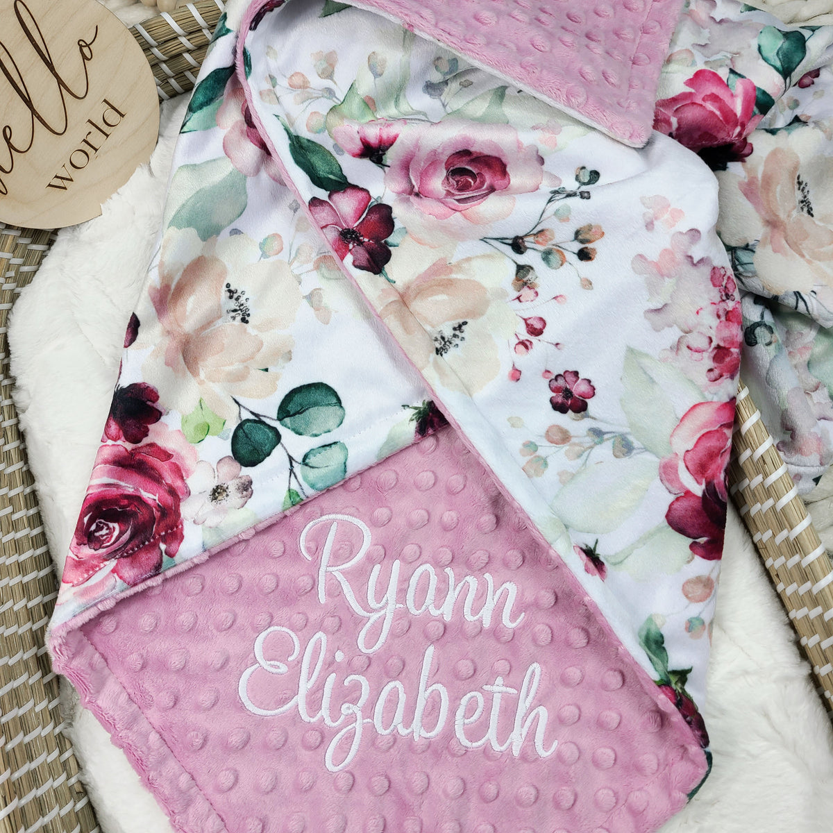 Personalized Baby Girl Minky Blanket - Hadley Floral