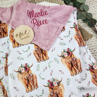 Highland Cow Baby Girl Minky Blanket