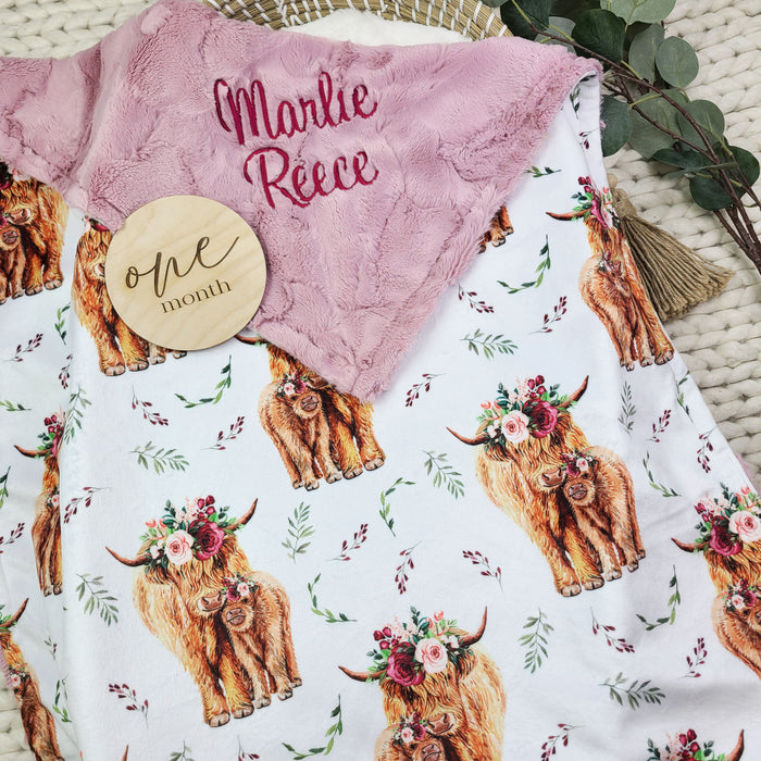 Highland Cow Baby Girl Minky Blanket