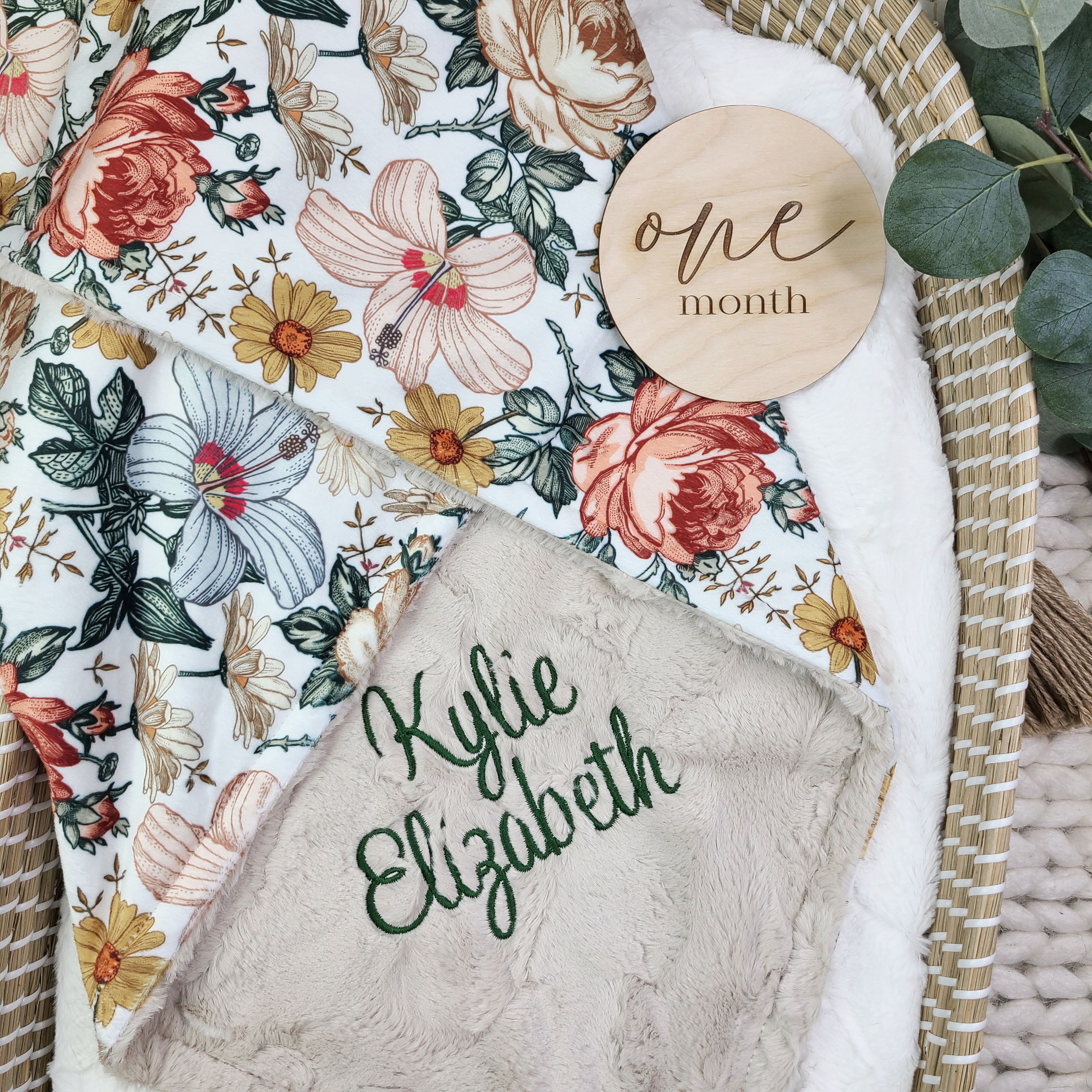 Vintage Floral Personalized Girl Baby Blanket