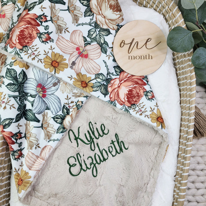 Vintage Floral Personalized Girl Baby Blanket