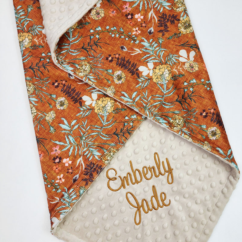 Copper Floral Baby Blanket Personalized