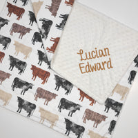 Watercolor Cow Baby Boy Blanket