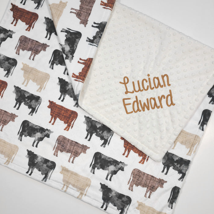 Watercolor Cow Baby Boy Blanket