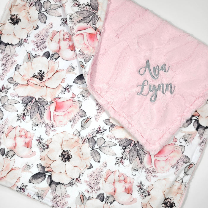 Blush Rose Floral Custom Baby Girl Blanket