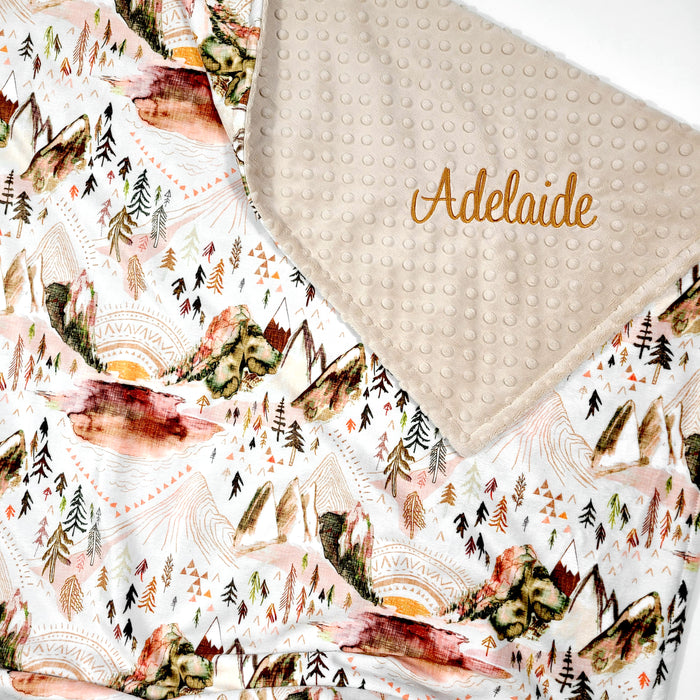 Boho Mountain Baby Blanket Personalized