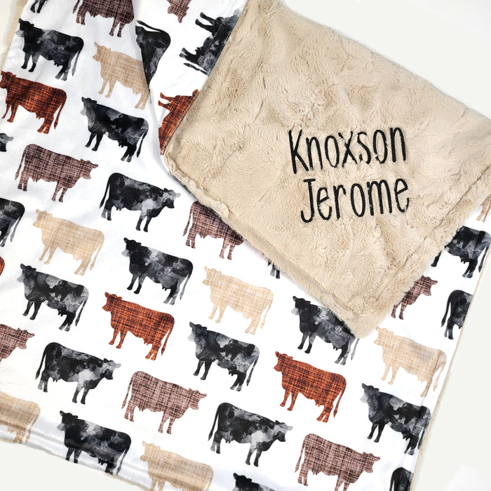 Watercolor Cow Baby Boy Blanket