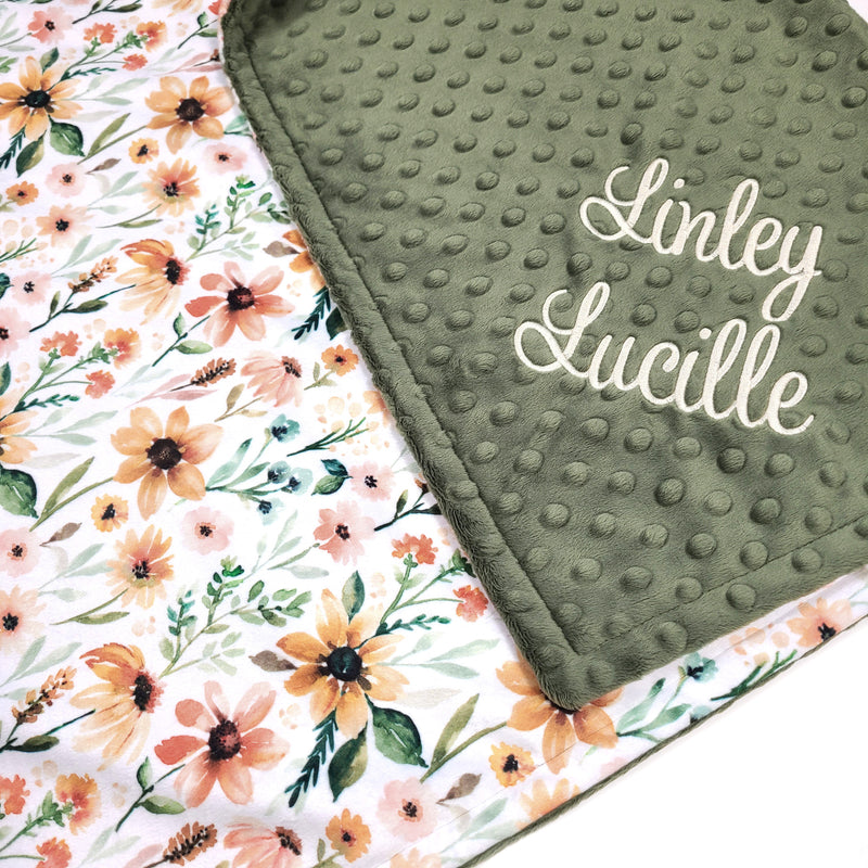 Sunflower + Wildflower Girl Baby Blanket