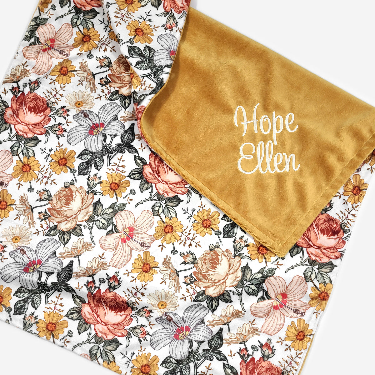 Vintage Floral Personalized Girl Baby Blanket