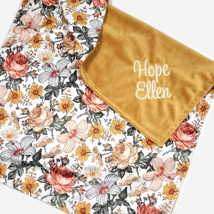 Vintage Floral Personalized Girl Baby Blanket