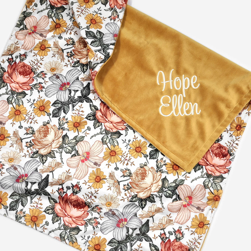 Vintage Floral Personalized Girl Baby Blanket