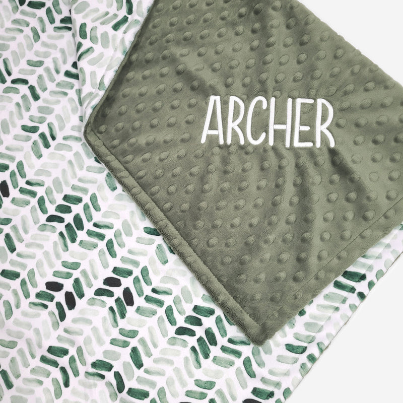 Green Herringbone Personalized Baby Boy Blanket