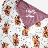 Highland Cow Baby Girl Minky Blanket