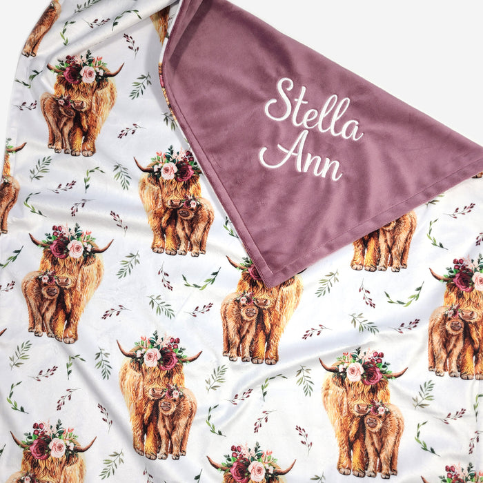 Highland Cow Baby Girl Minky Blanket