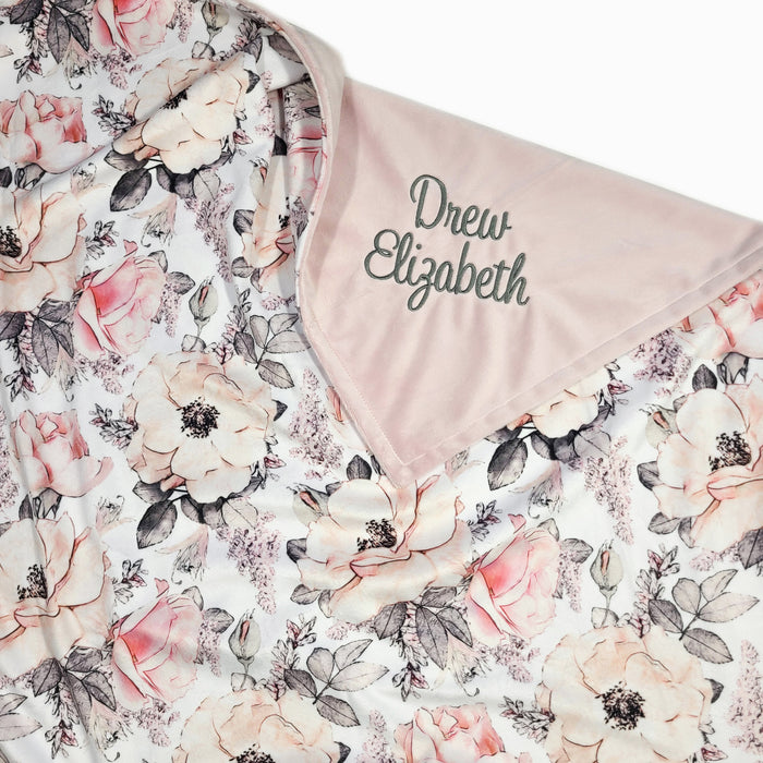Blush Rose Floral Custom Baby Girl Blanket