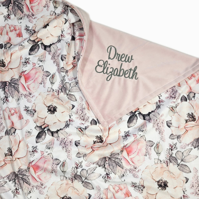 Blush Rose Floral Custom Baby Girl Blanket