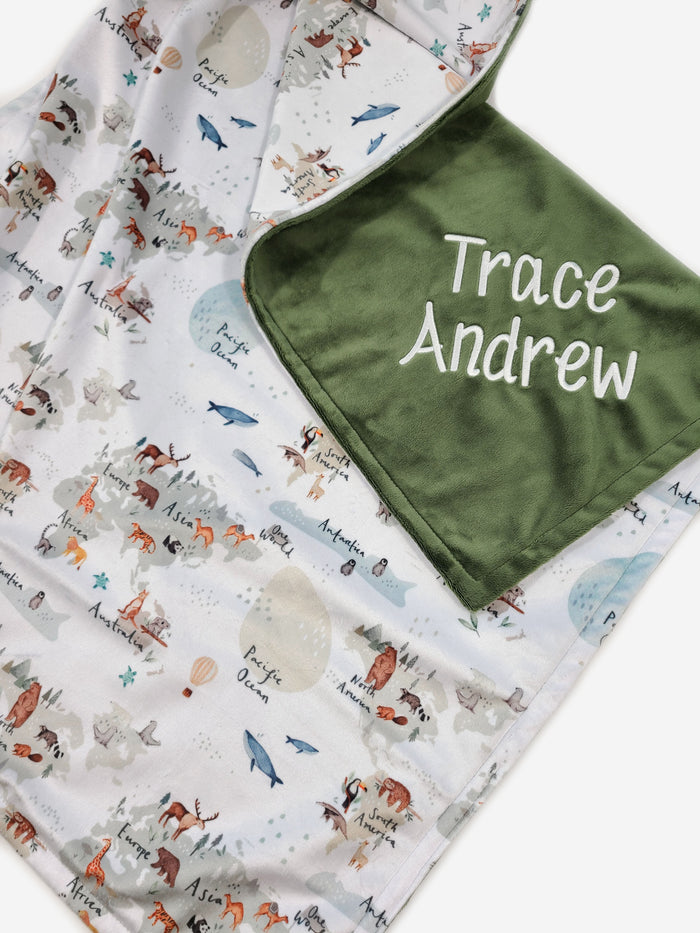World Map Boy Minky Baby Blanket