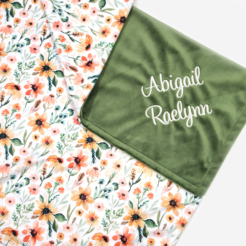 Sunflower + Wildflower Girl Baby Blanket