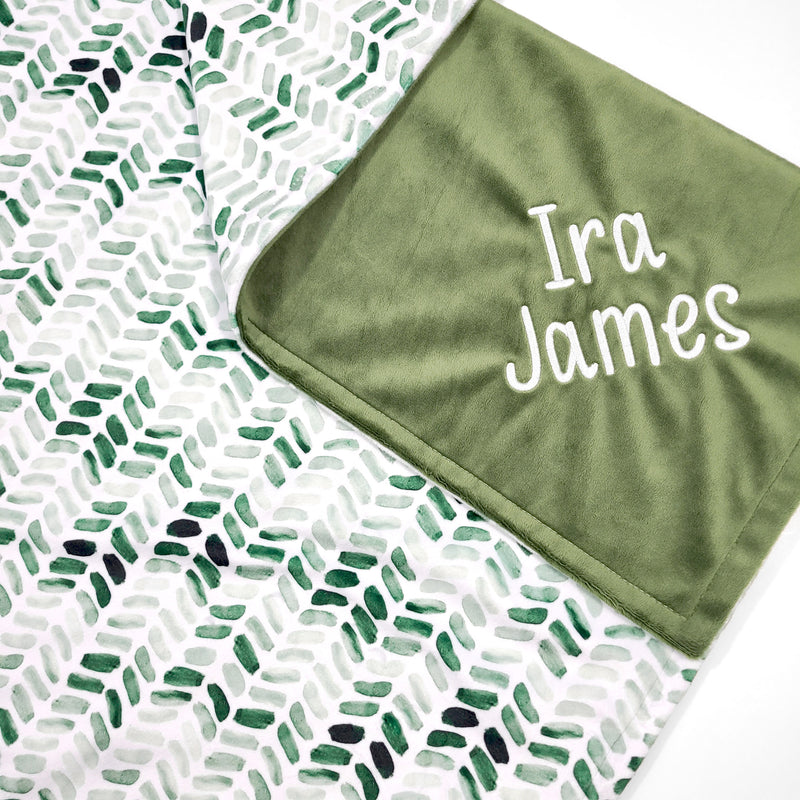 Green Herringbone Personalized Baby Boy Blanket