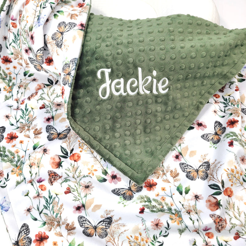 Wildflower + Butterfly Personalized Girl Baby Blanket