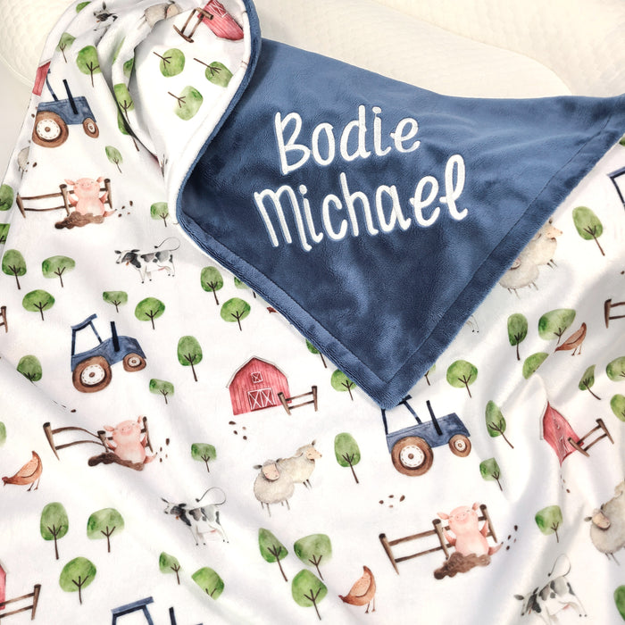 Farm Baby Blanket - Boy Minky Blanket