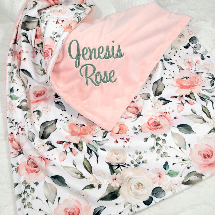 Peach Rose Floral Baby Girl Blanket