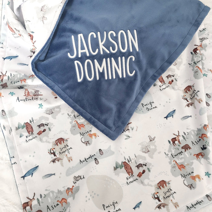 World Map Boy Minky Baby Blanket