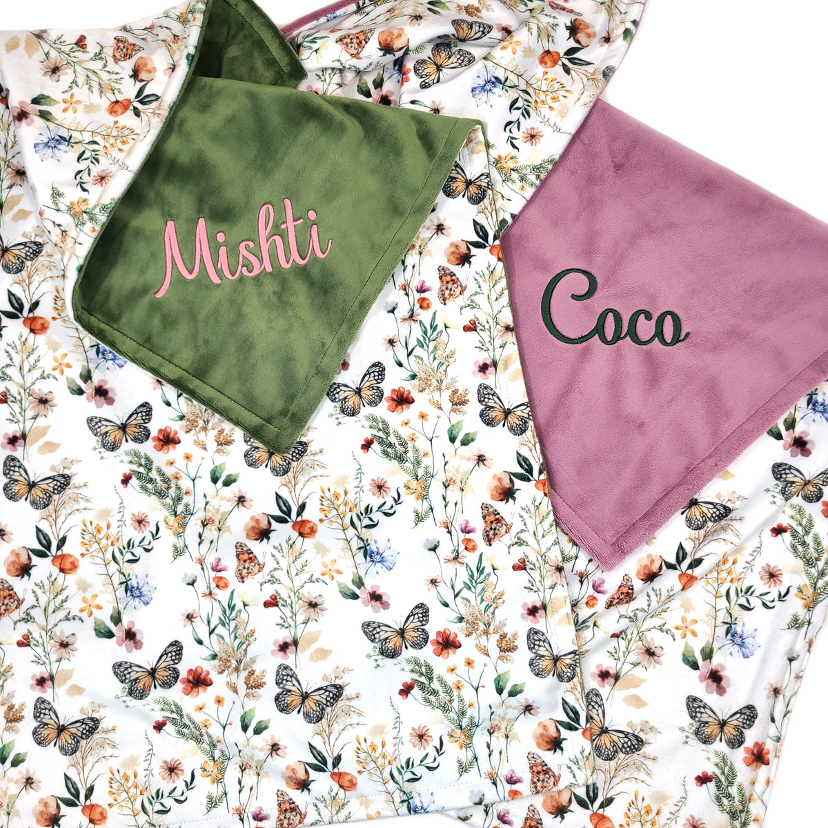 Wildflower + Butterfly Personalized Girl Baby Blanket
