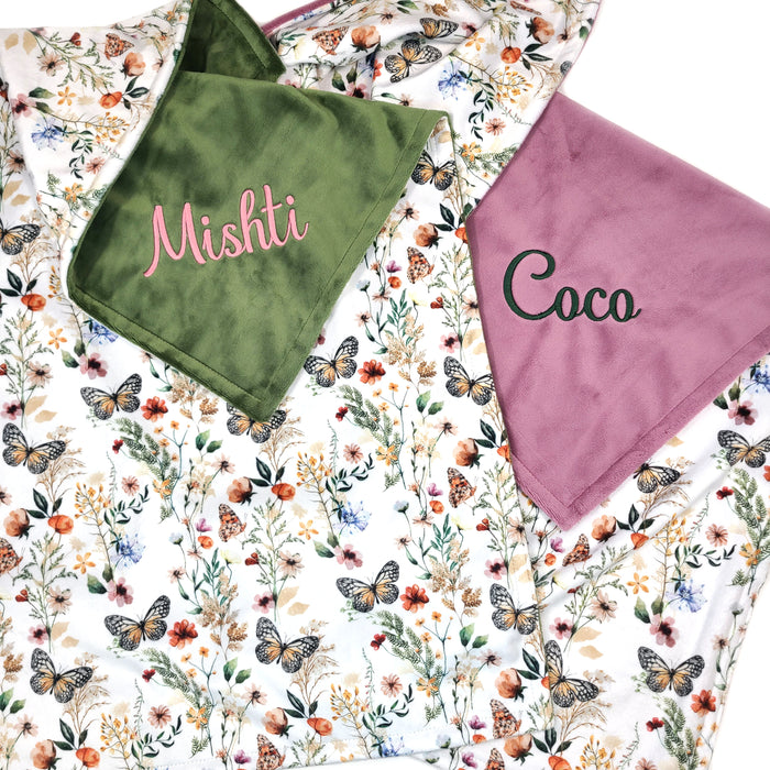 Wildflower + Butterfly Personalized Girl Baby Blanket