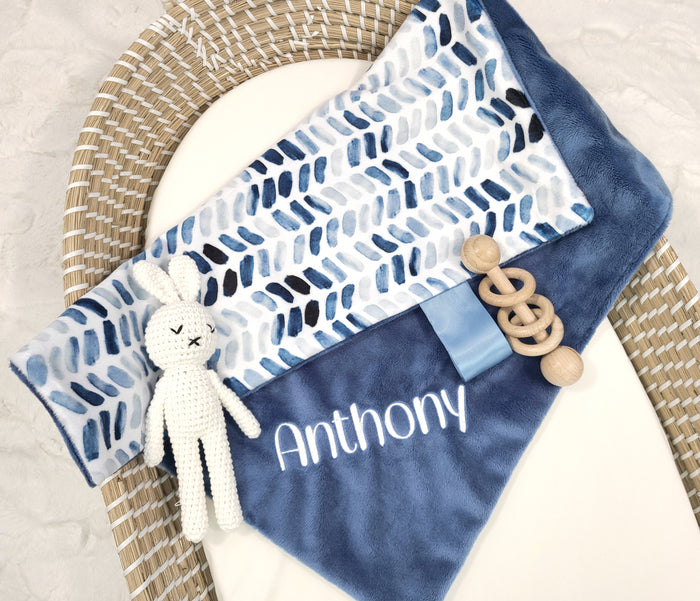 Lovey Blanket - Dusty Blue Herringbone