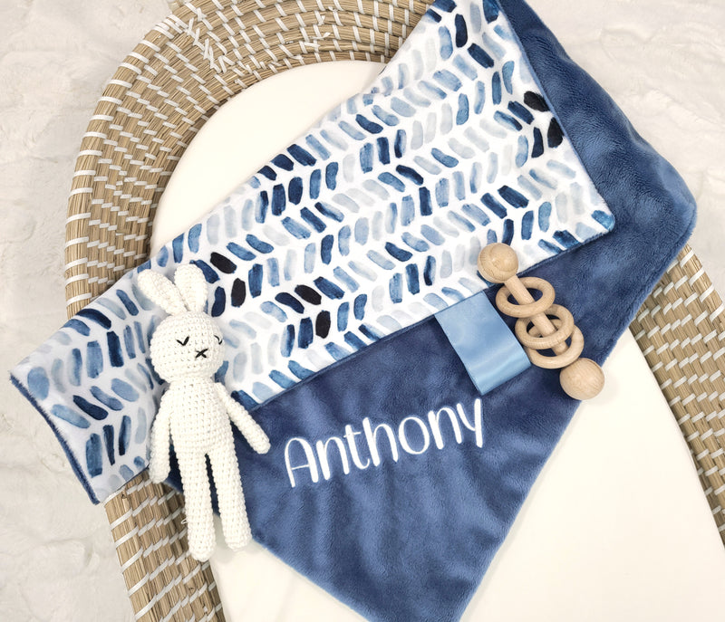 Lovey Blanket - Dusty Blue Herringbone