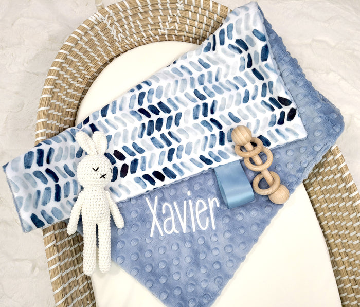 Lovey Blanket - Dusty Blue Herringbone