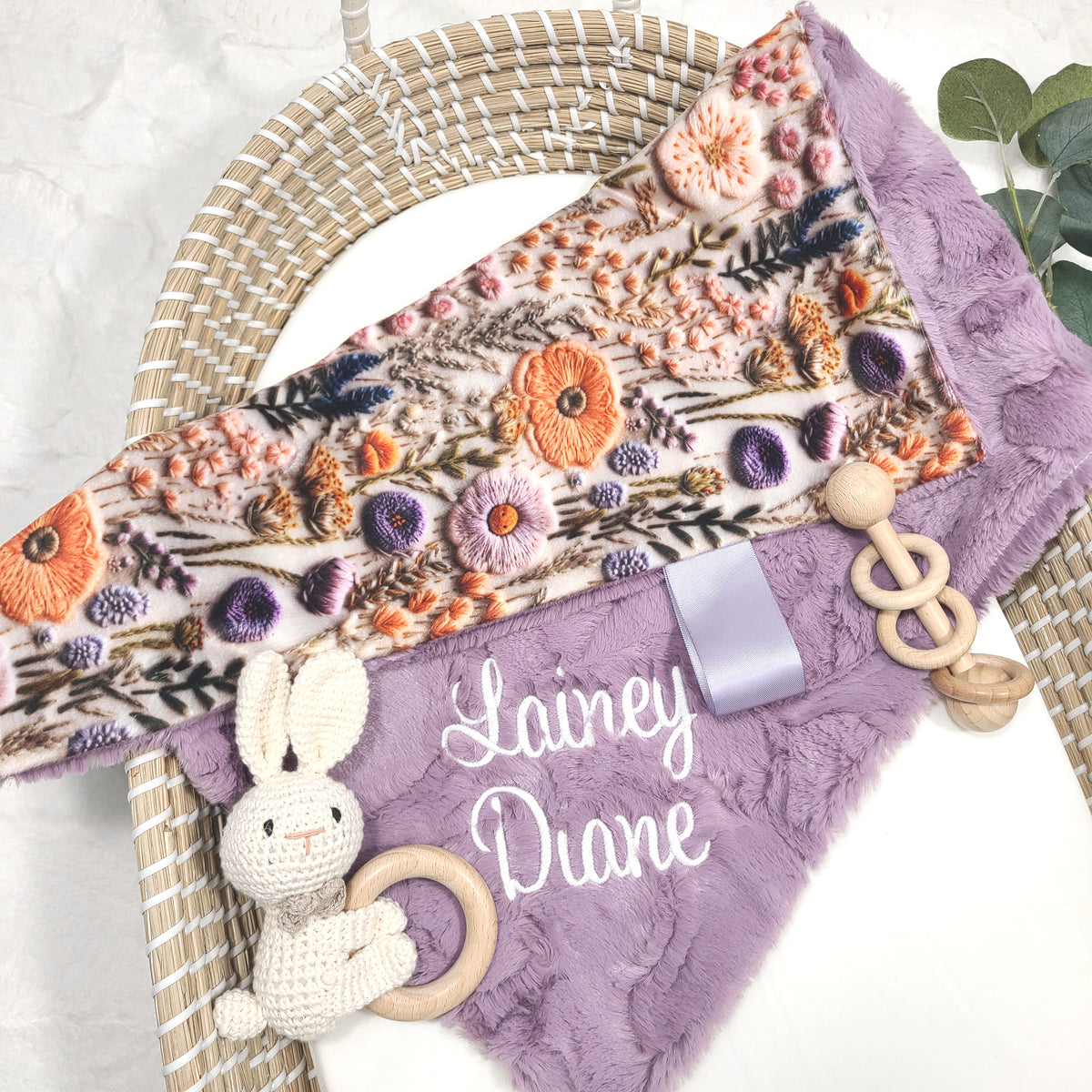 Faux Embroidered Floral Lovey Blanket