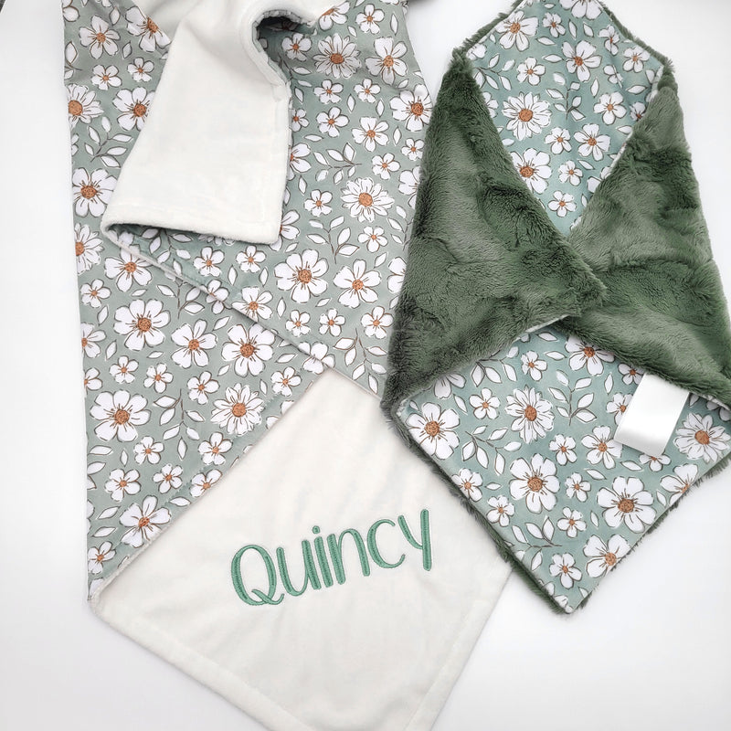 Personalized Baby Blanket Girl - Sage Floral Blanket