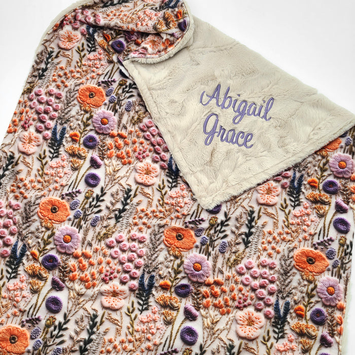 Embroidered Look Floral Baby Girl Blanket
