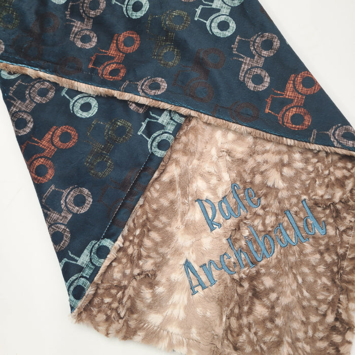 Navy Tractor Baby Blanket