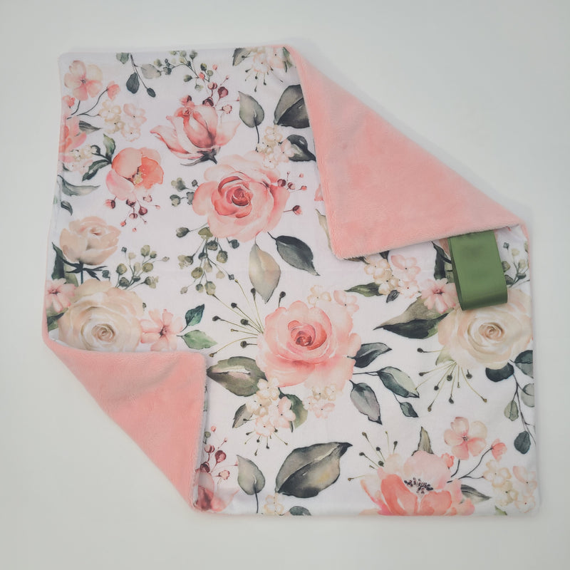 Peach floral lovey with shell smooth backing