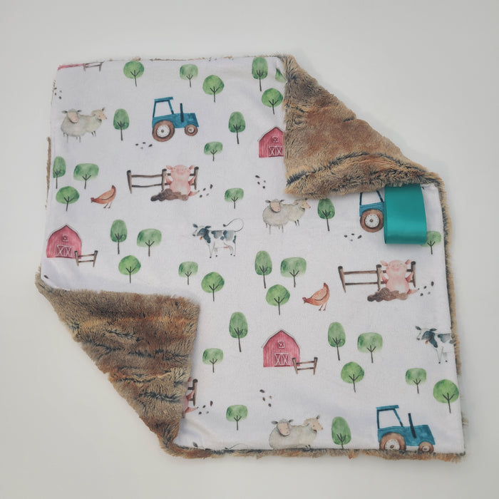 Farm lovey with amber fox backing - teal tractor