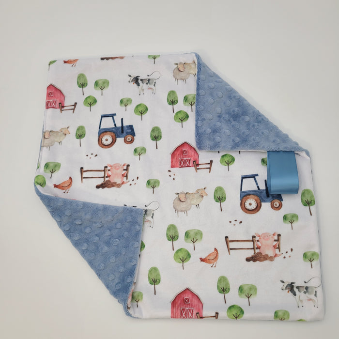 Farm lovey with denim dot backing - navy tractor