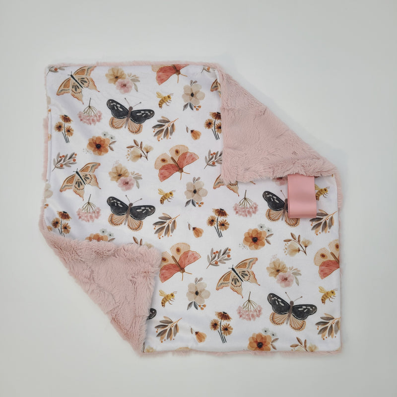 Butterfly lovey with ice pink hide backing
