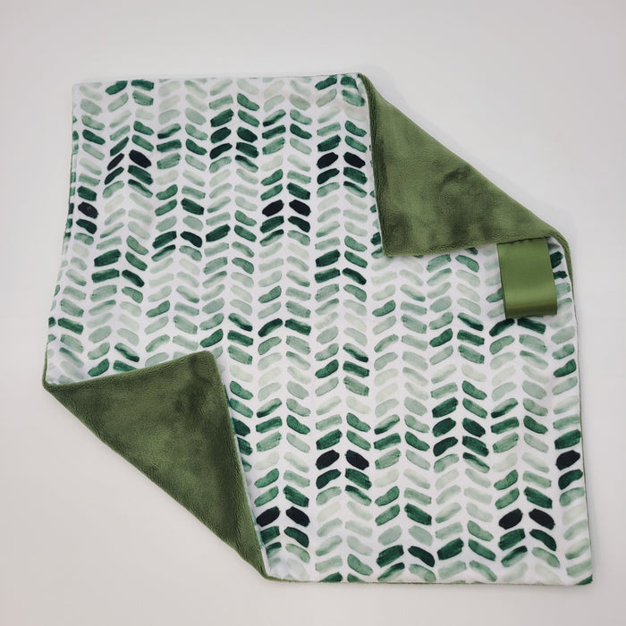 Green herringbone lovey with cactus smooth backing