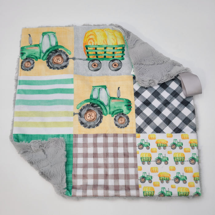 Green farm lovey with silver hide backing