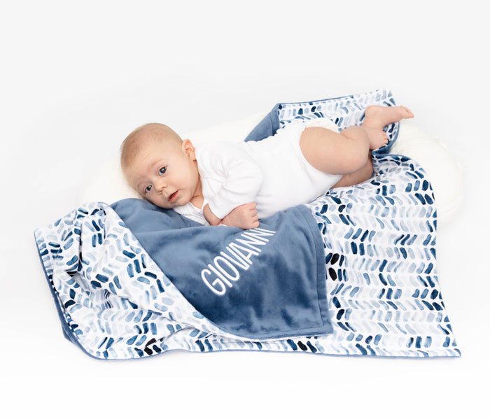 Dusty Blue Herringbone Baby Boy Blanket