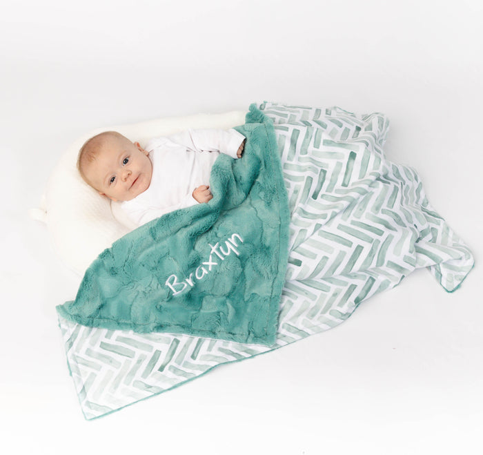 Gender Neutral Baby Blanket - Sage Herringbone