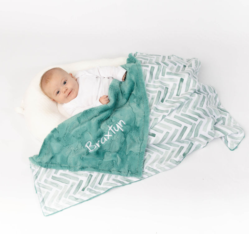 Gender Neutral Baby Blanket - Sage Herringbone