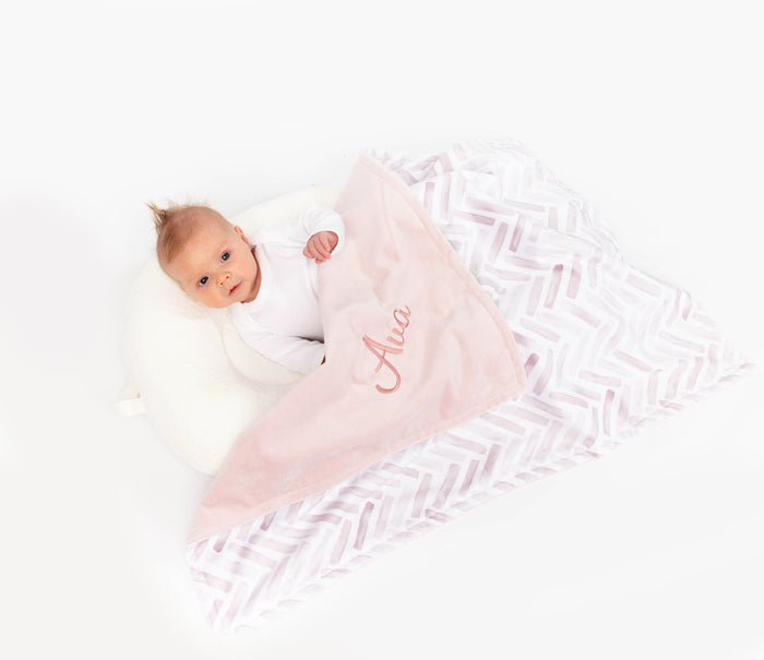 Blush Herringbone Personalized Girl Baby Blanket