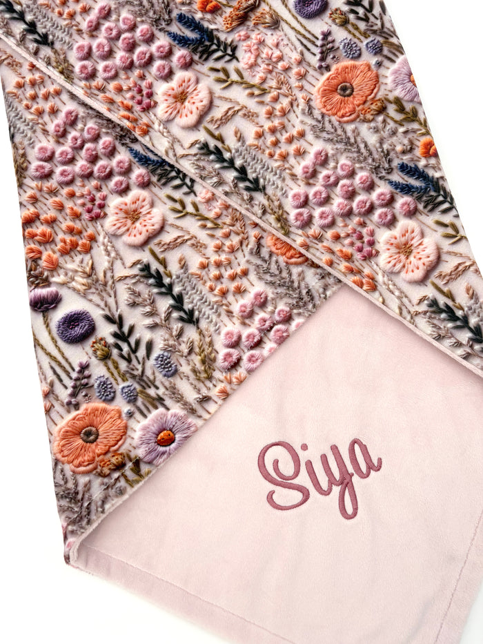 Embroidered Look Floral Baby Girl Blanket
